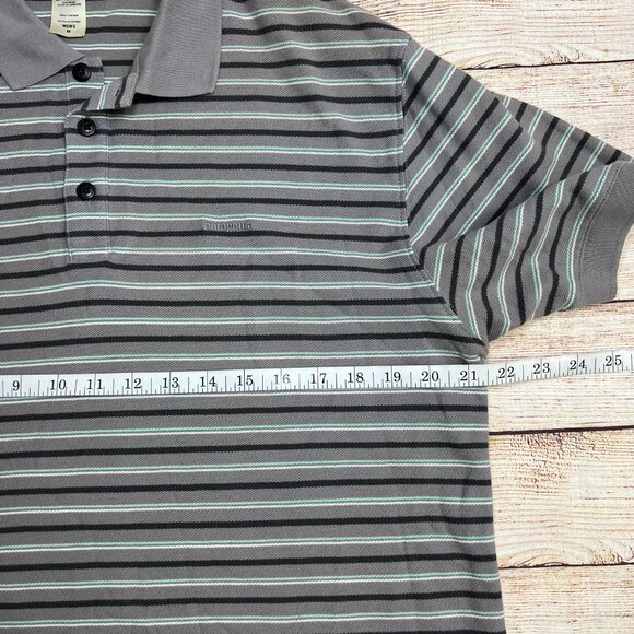 Patagonia Organic Cotton Polo Shirt Gray Striped Short Sleeve Mens Medium - Picture 5 of 11